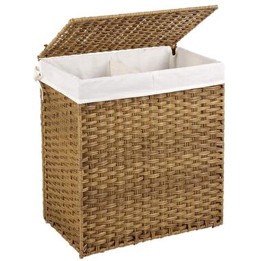 Geweven wasmand - 2 vakken van elk 55 liter - rotan - 57x60x33 cm - bruin product