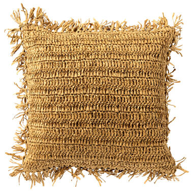 ANTONIO - Sierkussen 45x45 cm - effen kleur met raffia - Natural - bruin product