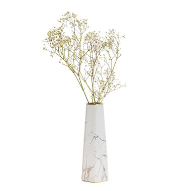 QUVIO Vase - Céramique - Blanc avec aspect marbre doré product