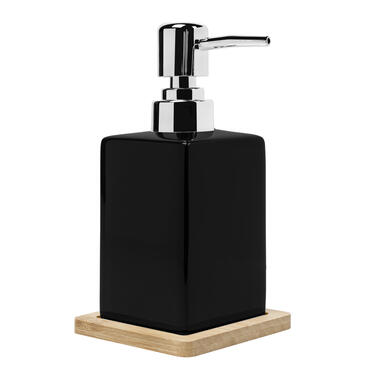 QUVIO Distributeur de savon avec tapis de table en bois - 6.5 x 6.5 x 15 product