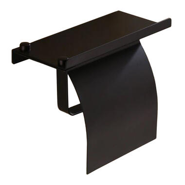 QUVIO Toiletrolhouder met telefoon plank staal - Zwart product