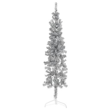 vidaXL Demi sapin de Noël artificiel mince avec support Argenté 150 cm product