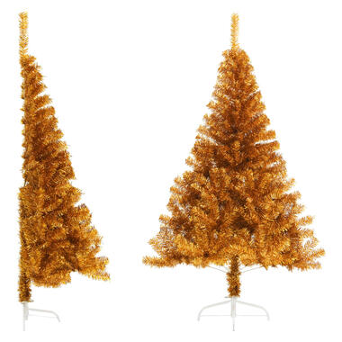 vidaXL Demi sapin de Noël artificiel avec support doré 180 cm PET product