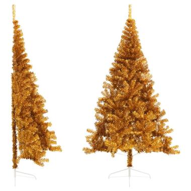 vidaXL Demi sapin de Noël artificiel avec support doré 210 cm PET product