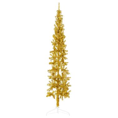 vidaXL Demi sapin de Noël artificiel mince avec support Doré 180 cm product