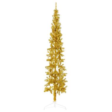 vidaXL Demi sapin de Noël artificiel mince avec support Doré 210 cm product