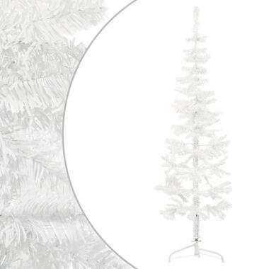 vidaXL Demi sapin de Noël artificiel mince avec support Blanc 150 cm product