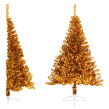 vidaXL Demi sapin de Noël artificiel avec support doré 150 cm PET product