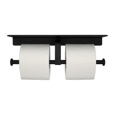 QUVIO Toiletrolhouder dubbel met een plankje - Metaal - Zwart product