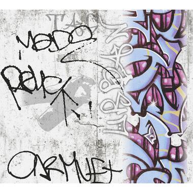 A.S. Création behang - graffiti - grijs, paars en blauw - 53 cm x 10,05 m - AS product