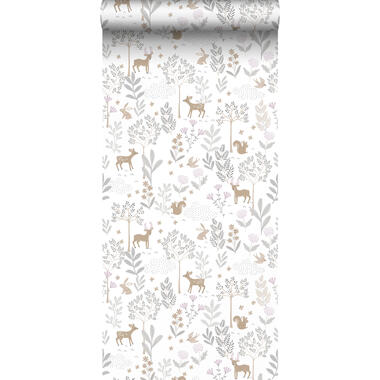 ESTAhome behang - bos met bosdieren - lila paars en beige - 53 cm x 10,05 m product