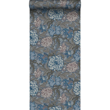 ESTAhome behangpapier - vintage bloemen - vergrijsd blauw en warm grijs product