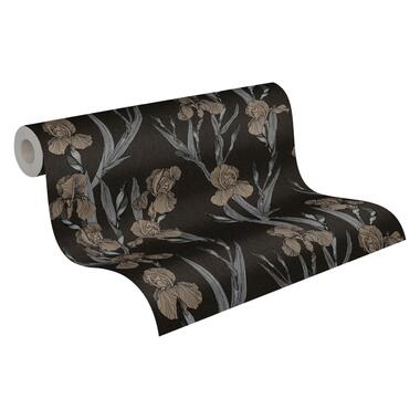 Livingwalls behangpapier - bloemen - zwart, grijs en bruin - 53 cm x 10,05 m product