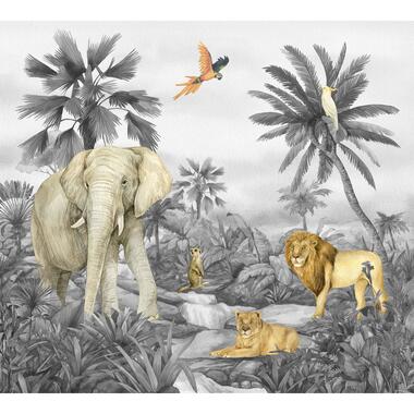 Sanders & Sanders fotobehang - jungle dieren - grijs - 3 x 2,7 m product