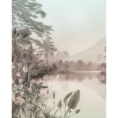 Komar fotobehangpapier - Lac des Palmiers - beige en groen grijs - 200 x 250 cm product