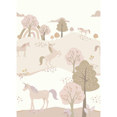 ESTAhome fotobehang - unicorns - beige en zacht roze - 200 x 279 cm product