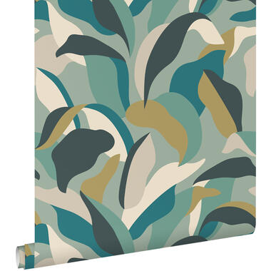 ESTAhome papier peint - feuilles tropicales - bleu canard et bleu canard product
