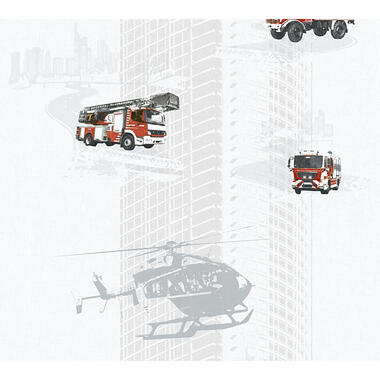 A.S. Création behang - brandweerauto's - rood en warm grijs - 53 cm x 10,05 m product