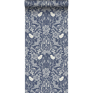 ESTAhome behang - bloemen en vogels in art nouveau stijl - donkerblauw product