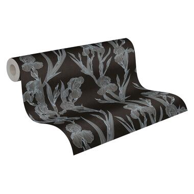 Livingwalls behang - bloemen - zwart, grijs en wit - 53 cm x 10,05 m - AS product