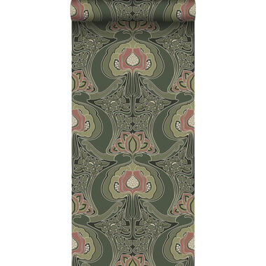 ESTAhome behangpapier - vintage bloemen in art nouveau stijl - donkergroen product