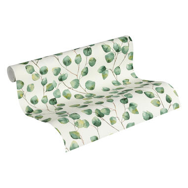 A.S. Création behangpapier - bloemen - groen en wit - 53 cm x 10,05 m - AS product