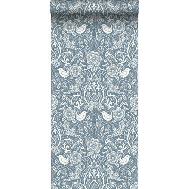 ESTAhome behang - bloemen en vogels in art nouveau stijl - vergrijsd blauw product