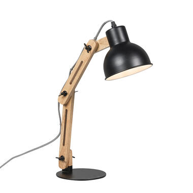 QAZQA lampe de table industrielle noire avec bois - woodi product
