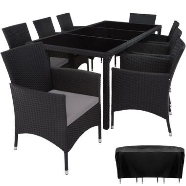 tectake - wicker zitgroep 8 stoelen en tafel - zwart / grijs product