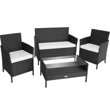 tectake - Salon de jardin Madere 2 chaises fauteuils, 1 banc, 1 table - noir product