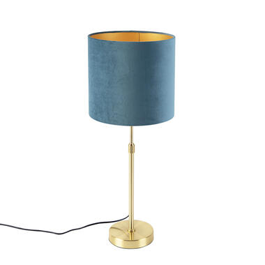 Qazqa lampe de table or/laiton avec abat-jour en velours bleu 25 cm - parte product