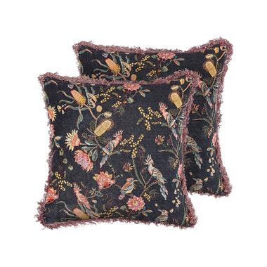 Lot de 2 coussins en velours à motif floral noir et rose 45 x 45 cm MORUS product