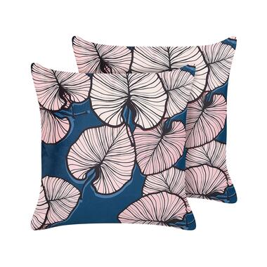 CHRYSANTHEMUM - Sierkussen set van 2 - Blauw - 45 x 45 cm - Polyester product