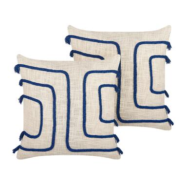 PLEIONE - Sierkussen set van 2 - Beige/Blauw - 45 x 45 cm - Katoen product