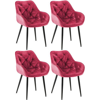 CLP Lot de 4 chaise salle à manger Tanna Noir Cadre - Velours - Rouge product