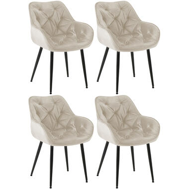 CLP Lot de 4 chaise salle à manger Tanna Noir Cadre - Velours - Crème product