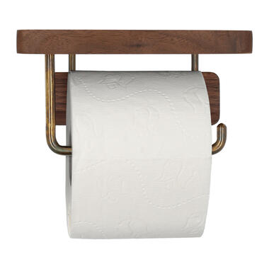 QUVIO Porte-rouleau de papier toilette avec étagère - Métal et bois product
