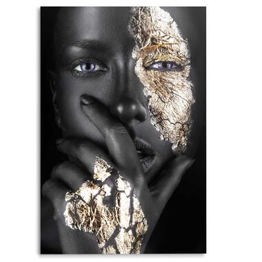 Glasschilderij Black Gold Face - 116x78cm - Zwart product