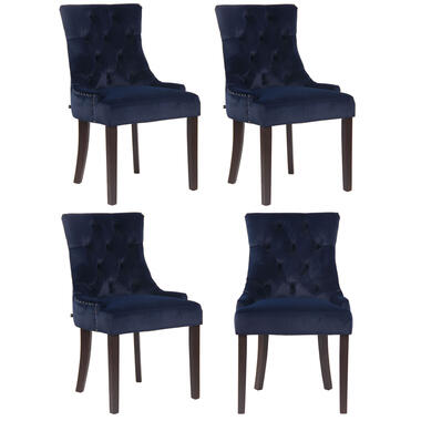 CLP Lot de 4 chaises de salle à manger Aberdeen marron foncé Velours bleu product