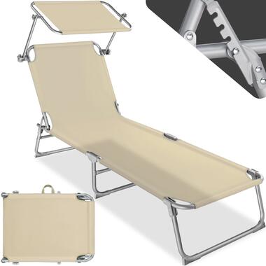 tectake® Lit de jardin avec auvent - Chaise longue pliante beige product