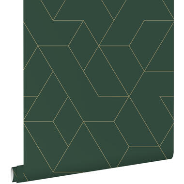 ESTAhome behangpapier - grafische lijnen - groen en goud - 50 x 900 cm product