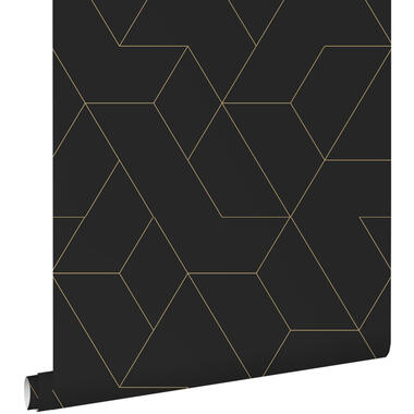 ESTAhome behangpapier - grafische lijnen - zwart en goud - 50 x 900 cm product