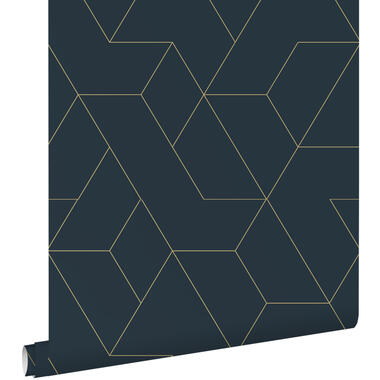 ESTAhome behang - grafische lijnen - donkerblauw en goud - 50 x 900 cm product