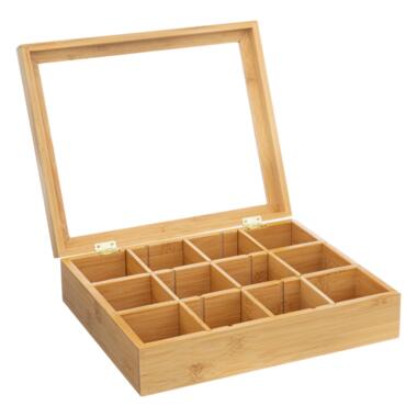 OTIX Theedoos Theekist 12 Vaks Aanpasbaar tot 6 Vaks Hout 23x28x7cm Bamboe product