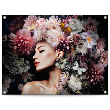 Tuinposter - Vrouw met bloemenhoed - 60x80 cm Canvas product