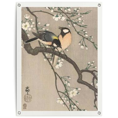 Tuinposter Ohara Koson Koolmezen op bloesemtak - 80x60cm - Beige product