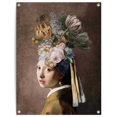 Tuinposter Vermeer Bloemenmeisje met de Parel - 80x60cm - Bont product