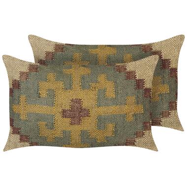 SARON - Sierkussen set van 2 - Groen - 30 x 50 cm - Jute product