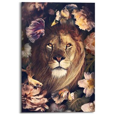 Schilderij - Jungle Lion - 90x60 cm Hout product