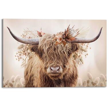 Schilderij Highlander in bloemen - 60x90cm - Beige product